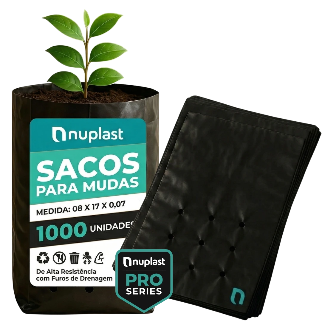 Saco para muda 08x15cm Nuplast - 1000 unidades para sementeiras, hortaliças, ervas e mudas pequenas em viveiro