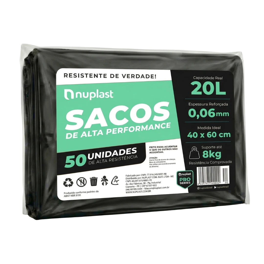Saco de lixo Nuplast 20 litros - 40x60cm espessura 0,06mm pacote 50 unidades