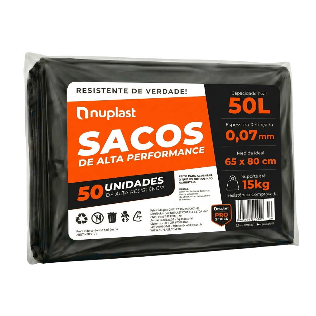 Saco de lixo Nuplast 50 litros - 65x80cm espessura 0,07mm pacote 50 unidades